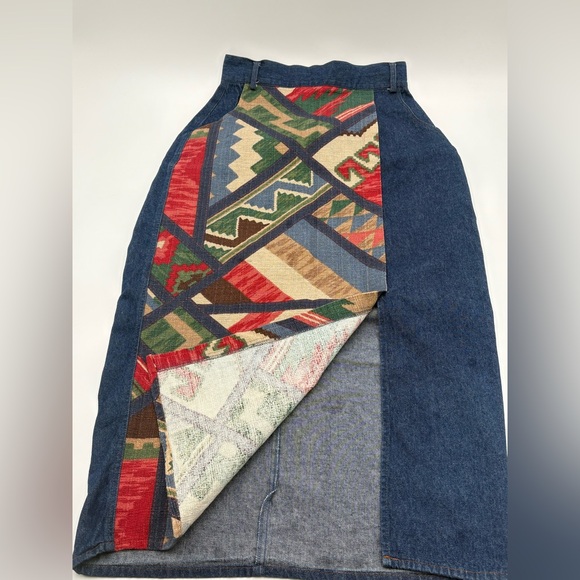 Vintage Roper Southwestern Patchwork Denim Skirt Made USA Western Boho - Picture 4 of 8
